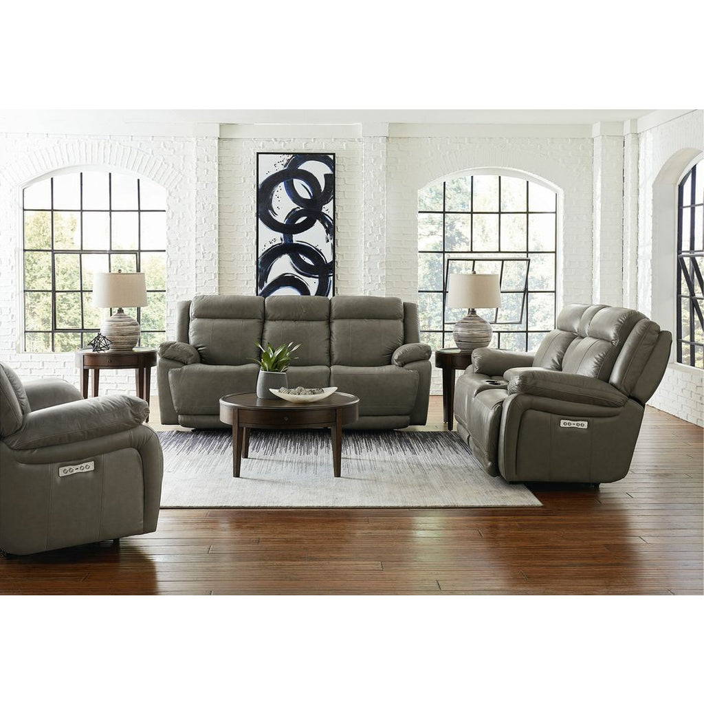 Bassett Club Level Evo Power Motion Sofa in Pewter Leather - Chapin Furniture