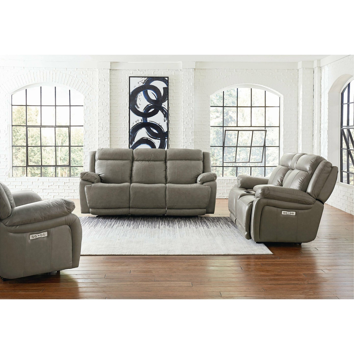 Bassett Club Level Evo Power Motion Sofa in Pewter Leather - Chapin Furniture