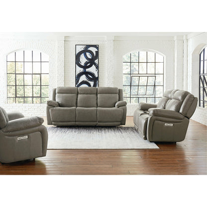 Bassett Club Level Evo Power Motion Sofa in Pewter Leather - Chapin Furniture