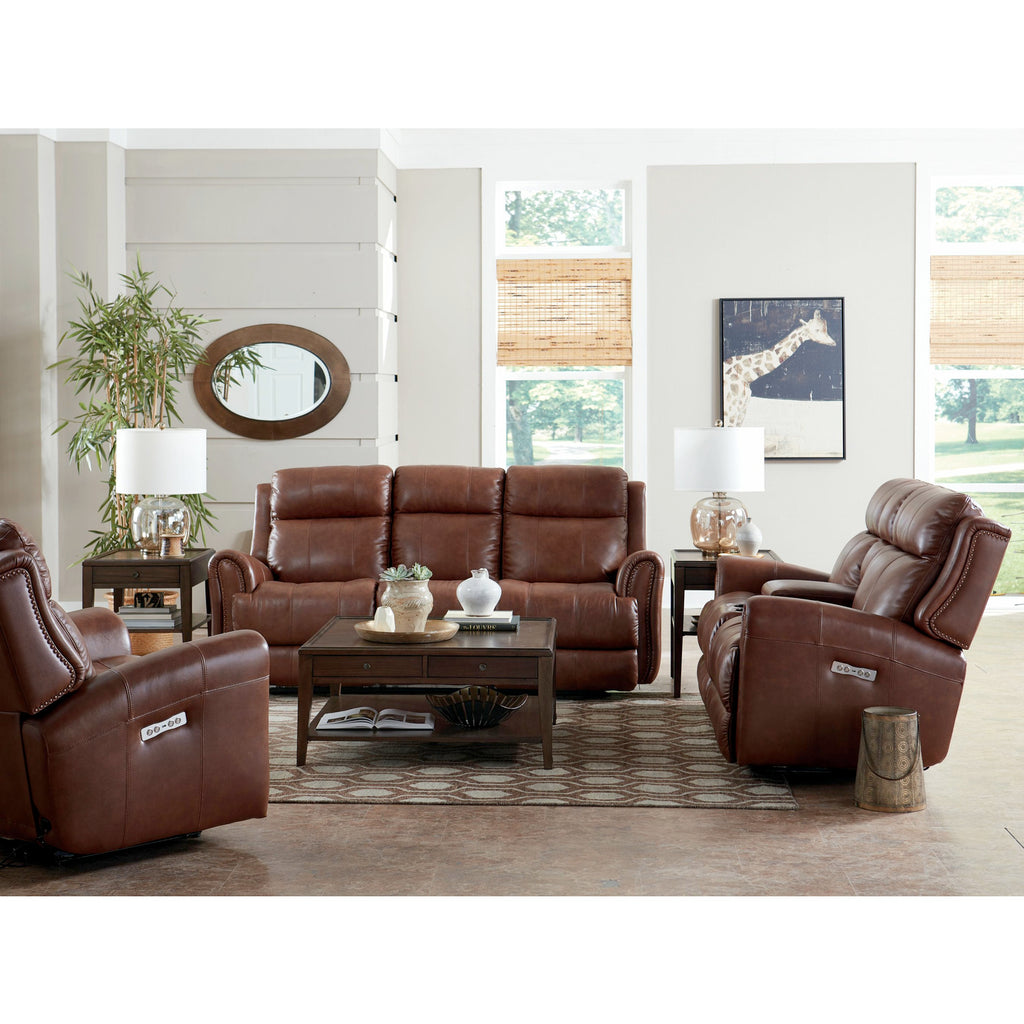 Bassett Club Level Marquee Power Motion Sofa in Umber Leather - Chapin Furniture