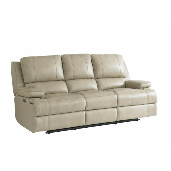 Bassett Club Level Parsons Power Leather Sofa in Flax Leather - Chapin Furniture