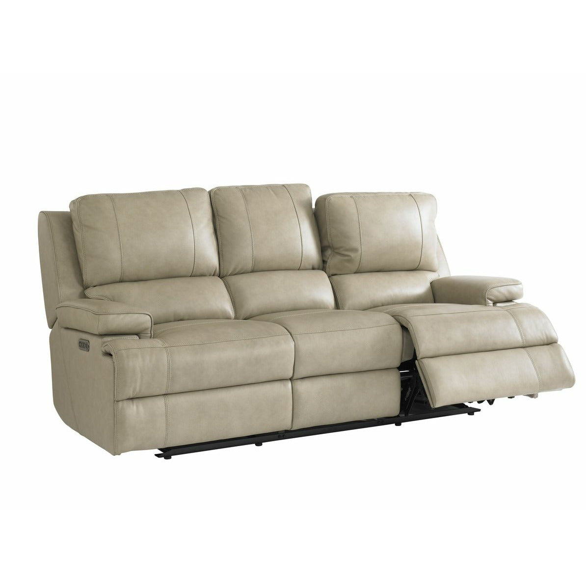 Bassett Club Level Parsons Power Leather Sofa in Flax Leather - Chapin Furniture