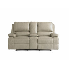 Bassett Club Level Parsons Leather Double Reclining Loveseat with Console in Flax Leather - Chapin Furniture