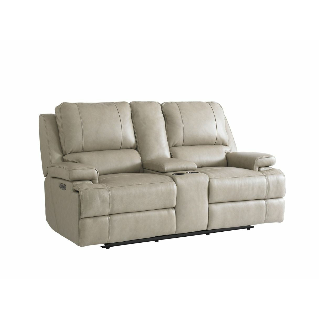 Bassett Club Level Parsons Leather Double Reclining Loveseat with Console in Flax Leather - Chapin Furniture