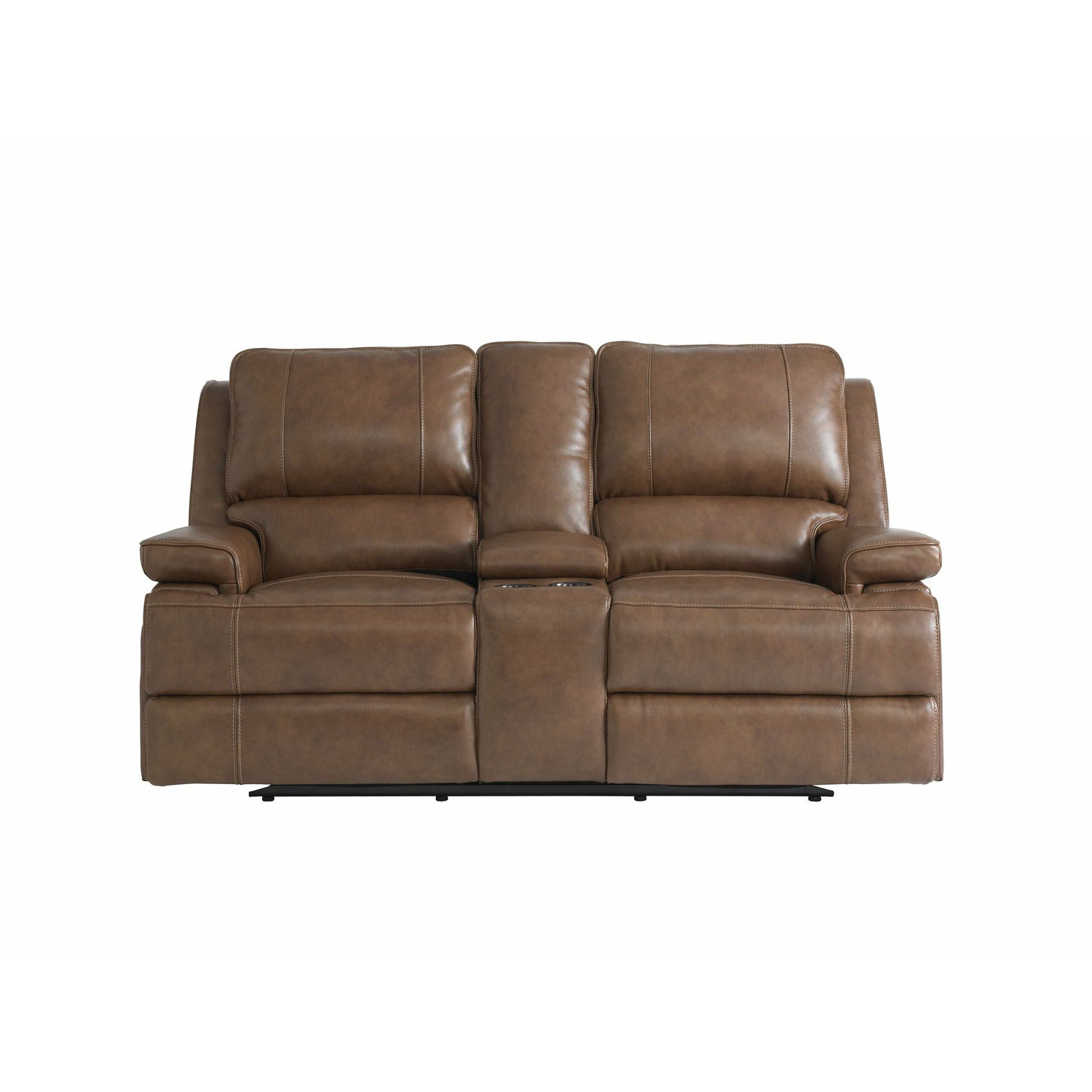 Bassett Club Level Parsons Leather Double Reclining Loveseat with Console- Multiple Colors - Chapin Furniture