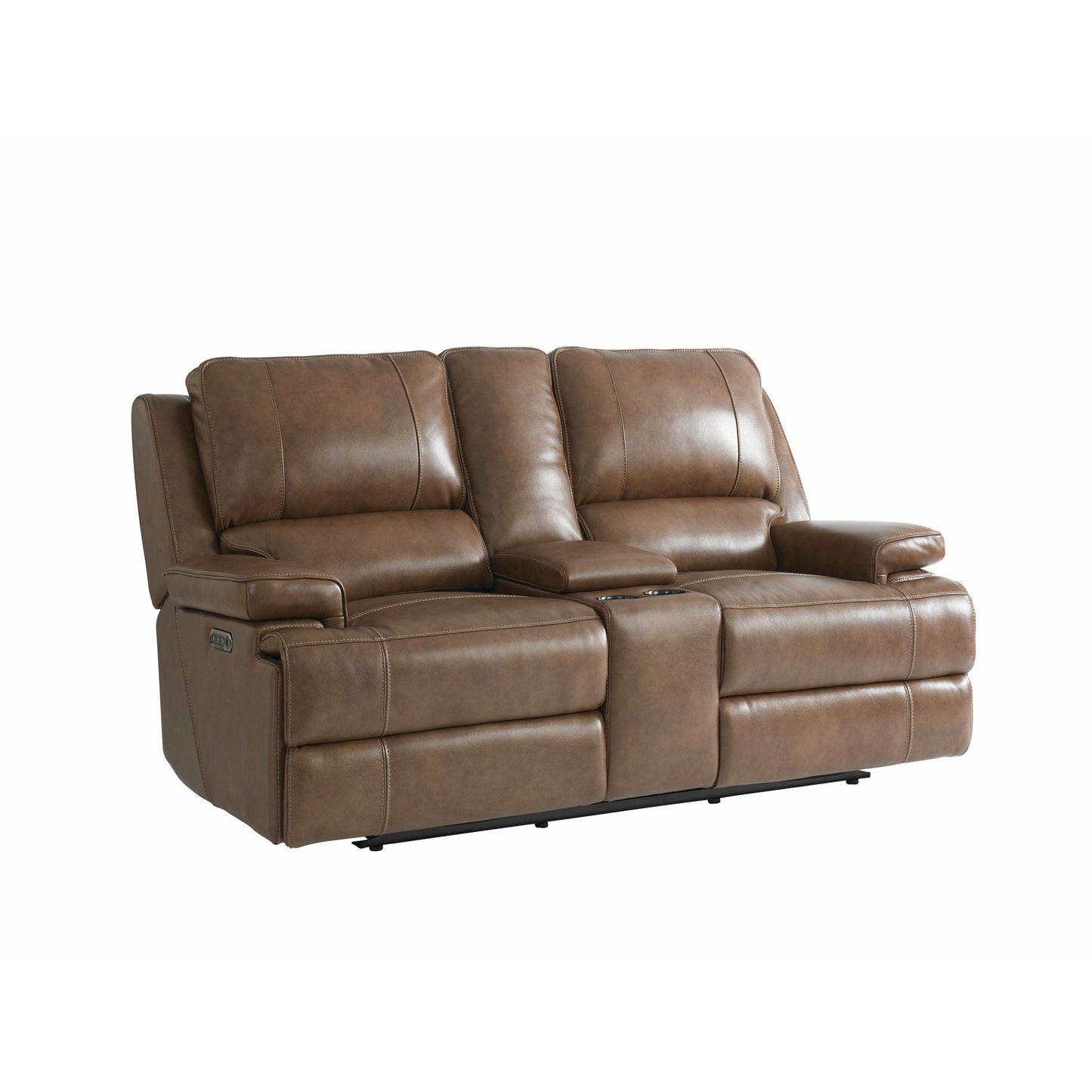 Bassett Club Level Parsons Leather Double Reclining Loveseat with Console- Multiple Colors - Chapin Furniture