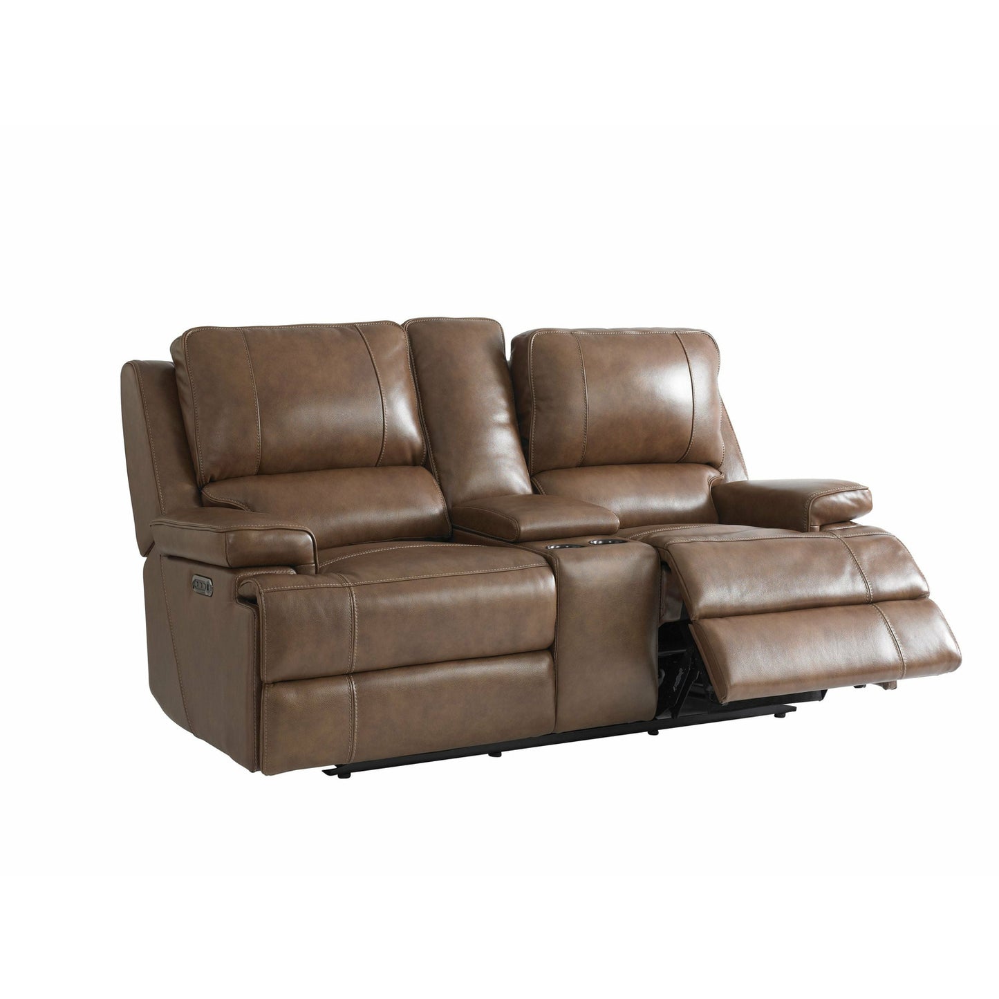 Bassett Club Level Parsons Leather Double Reclining Loveseat with Console- Multiple Colors - Chapin Furniture