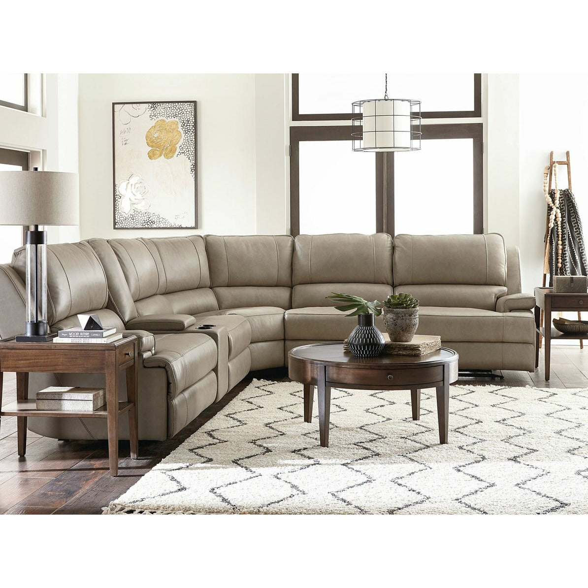 Bassett Club Level Parsons Motion Sectional in Flax Leather - Chapin Furniture