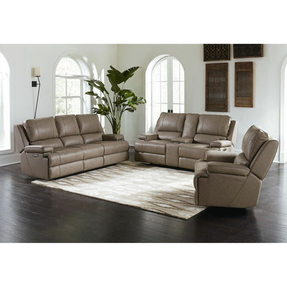 Bassett Club Level Parsons Leather Double Reclining Loveseat with Console in Flax Leather - Chapin Furniture