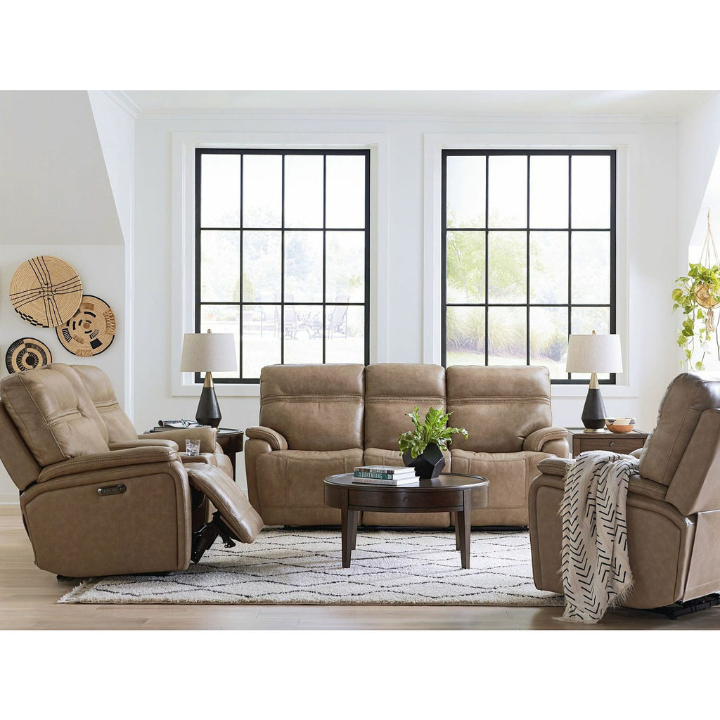 Bassett Club Level Grant Power Leather Motion Recliner in Wheat Leather - Chapin Furniture