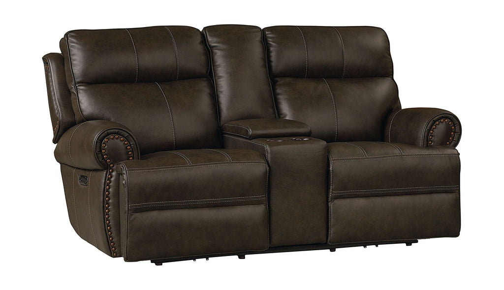 Bassett Club Level Claremont Power Motion Loveseat With Console in Java Leather - Chapin Furniture