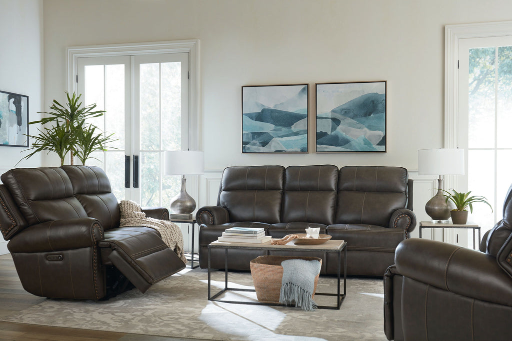 Bassett Club Level Claremont Power Motion Loveseat in Java Leather - Chapin Furniture