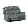 Bassett Club Level Conover Motion Loveseat- Blue Gray Leather - Chapin Furniture
