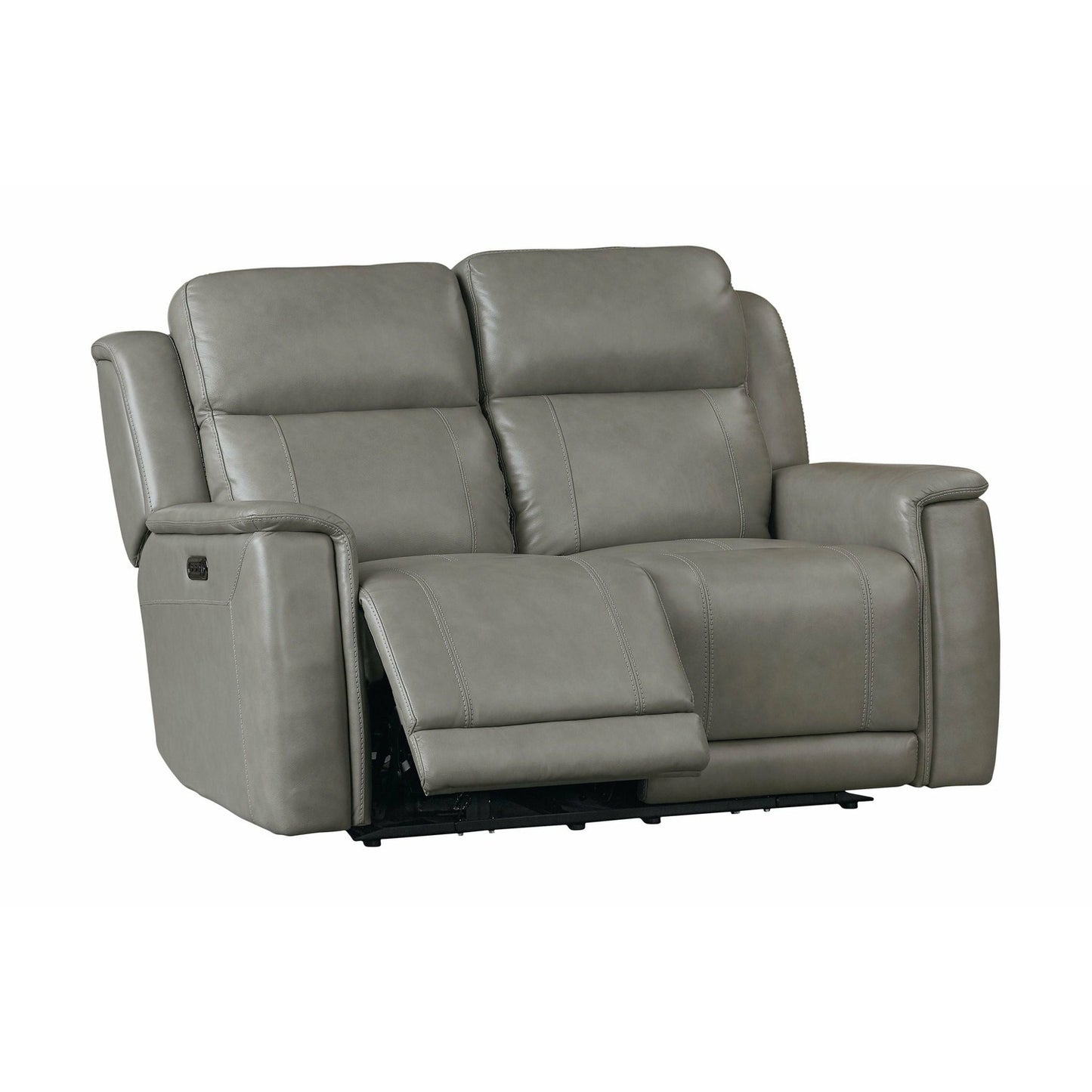 Bassett Club Level Conover Motion Loveseat- Light Gray Leather - Chapin Furniture