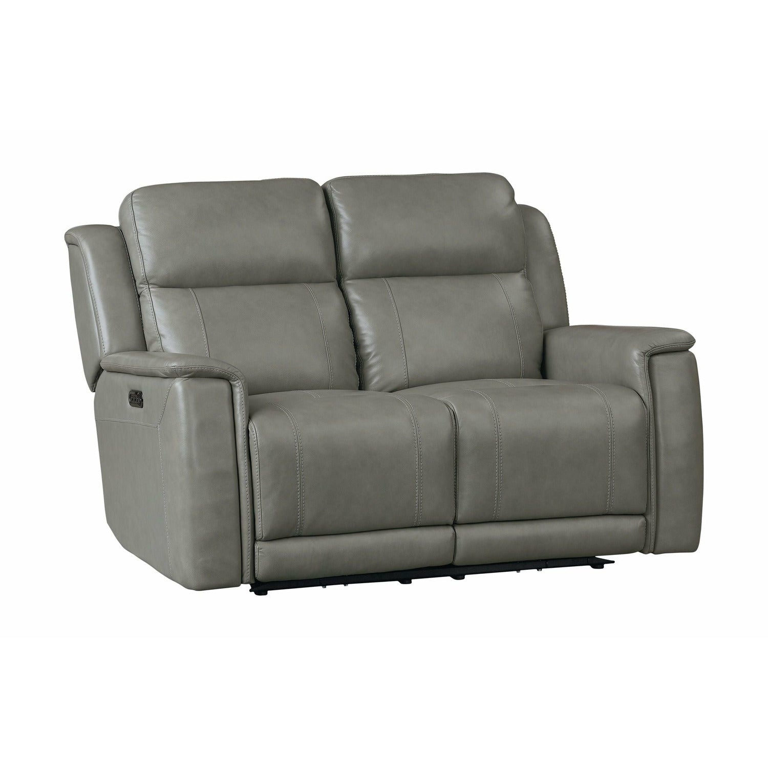 Bassett Club Level Conover Motion Loveseat- Light Gray Leather - Chapin Furniture
