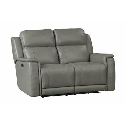 Bassett Club Level Conover Motion Loveseat- Light Gray Leather - Chapin Furniture