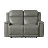 Bassett Club Level Conover Motion Loveseat- Light Gray Leather - Chapin Furniture