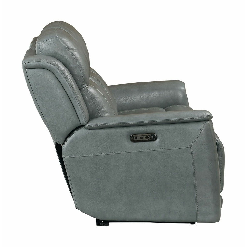 Bassett Club Level Conover Motion Sofa- Blue Gray Leather - Chapin Furniture