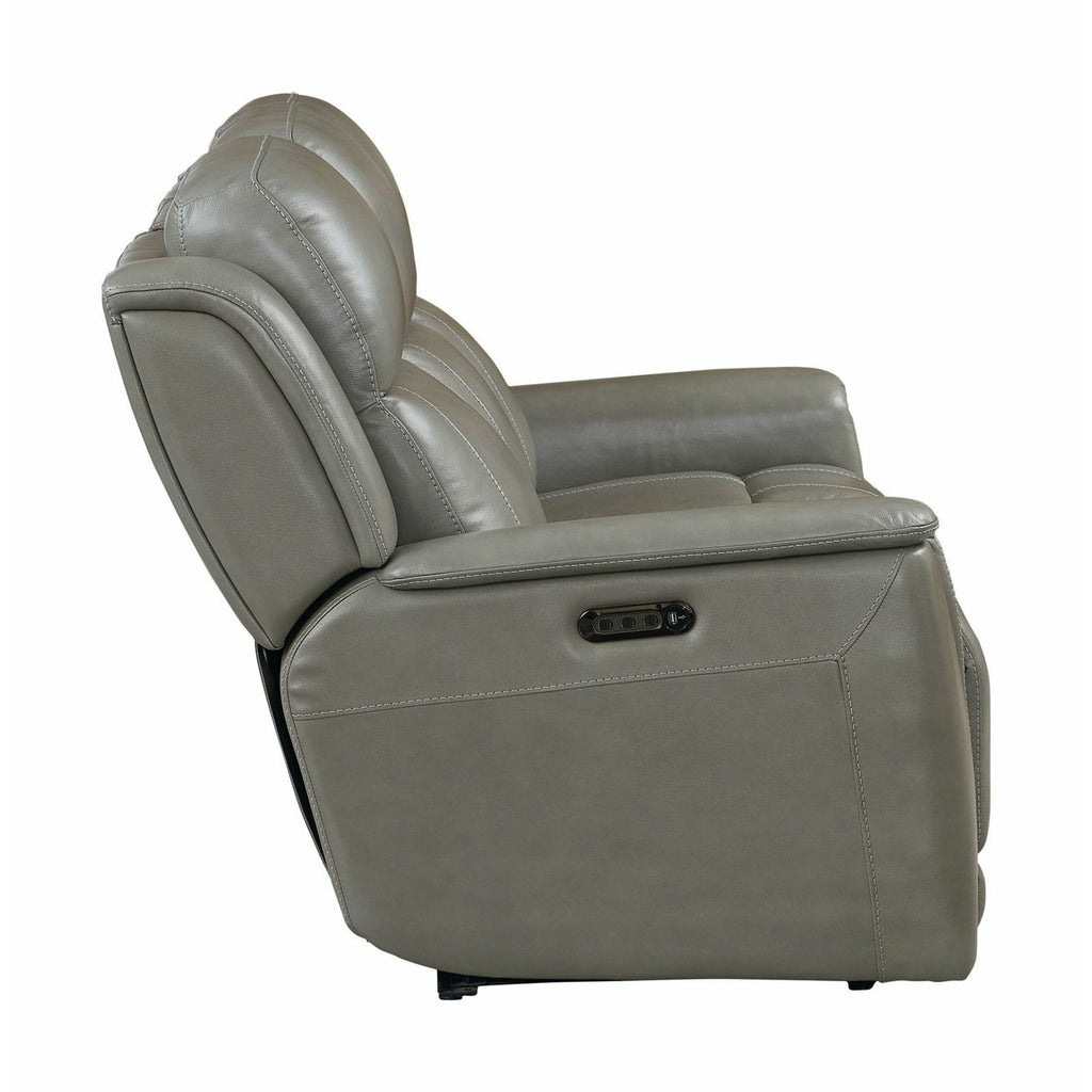 Bassett Club Level Conover Motion Sofa- Light Gray Leather - Chapin Furniture