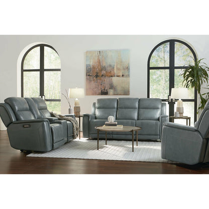 Bassett Club Level Conover Motion Loveseat- Blue Gray Leather - Chapin Furniture