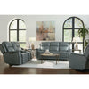 Bassett Club Level Conover Motion Consoled Loveseat- Blue Gray Leather - Chapin Furniture