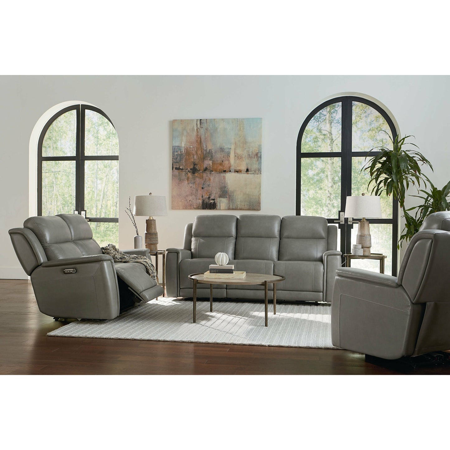 Bassett Club Level Conover Motion Sofa- Light Gray Leather - Chapin Furniture