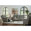 Bassett Club Level Conover Motion Consoled Loveseat- Light Gray Leather - Chapin Furniture