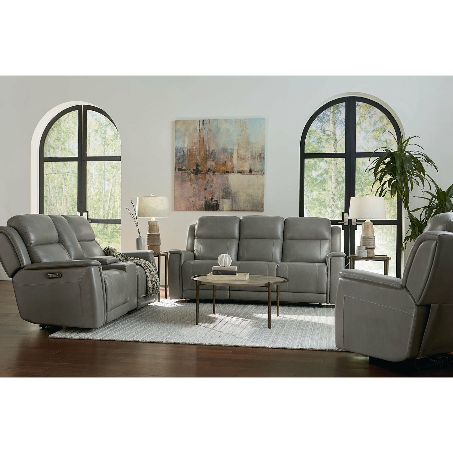 Bassett Club Level Conover Motion Sofa- Light Gray Leather - Chapin Furniture
