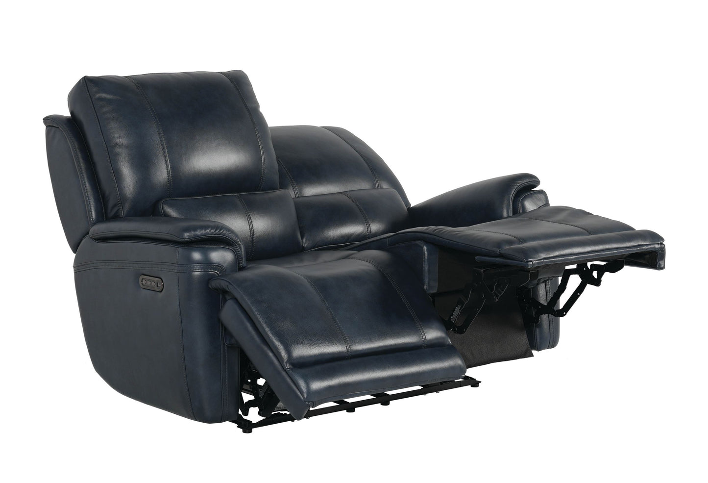 Bassett Club Level Burlington Power Motion Loveseat in Navy Leather - Chapin Furniture