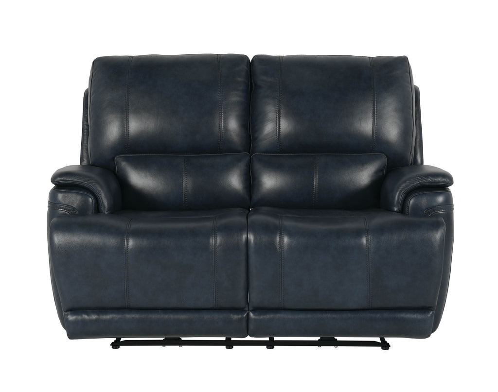 Bassett Club Level Burlington Power Motion Loveseat in Navy Leather - Chapin Furniture