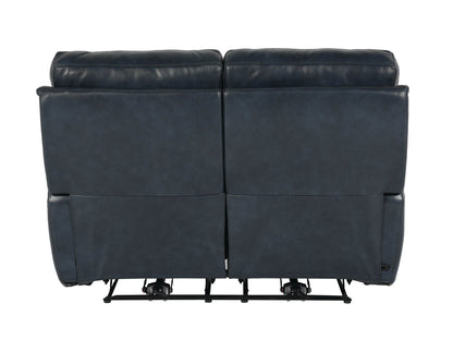 Bassett Club Level Burlington Power Motion Loveseat in Navy Leather - Chapin Furniture