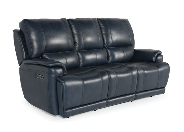 Bassett Club Level Burlington Power Motion Sofa in Navy Leather - Chapin Furniture
