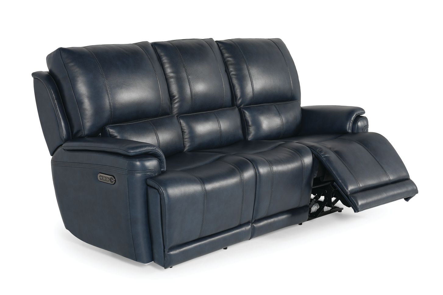 Bassett Club Level Burlington Power Motion Sofa in Navy Leather - Chapin Furniture