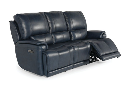 Bassett Club Level Burlington Power Motion Sofa in Navy Leather - Chapin Furniture