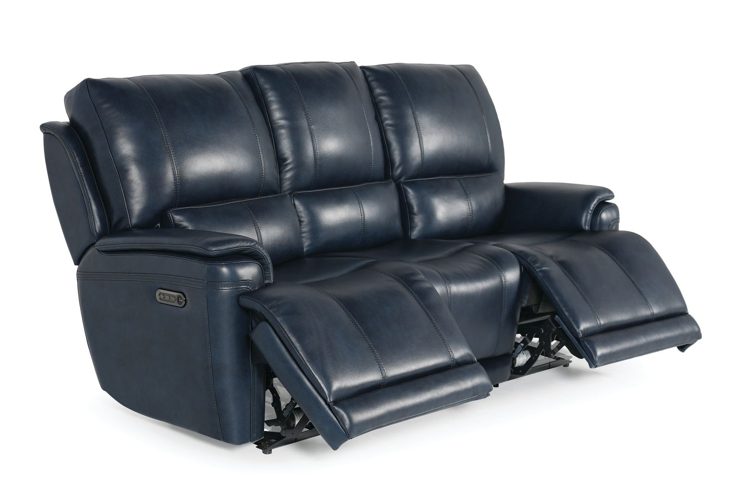 Bassett Club Level Burlington Power Motion Sofa in Navy Leather - Chapin Furniture