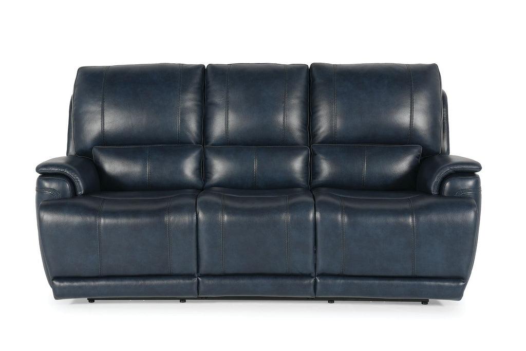 Bassett Club Level Burlington Power Motion Sofa in Navy Leather - Chapin Furniture