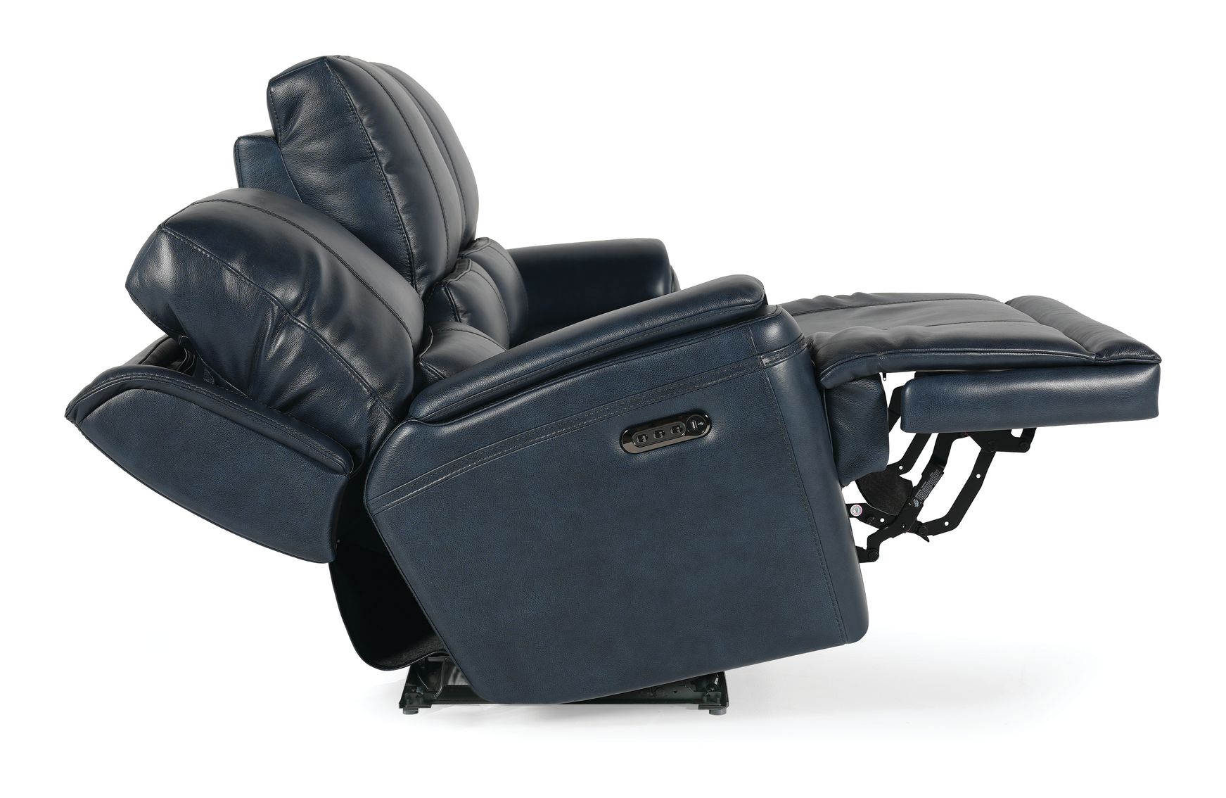 Bassett Club Level Burlington Power Motion Sofa in Navy Leather - Chapin Furniture