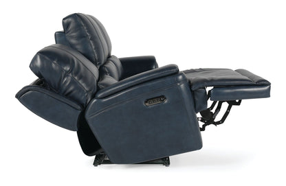 Bassett Club Level Burlington Power Motion Sofa in Navy Leather - Chapin Furniture