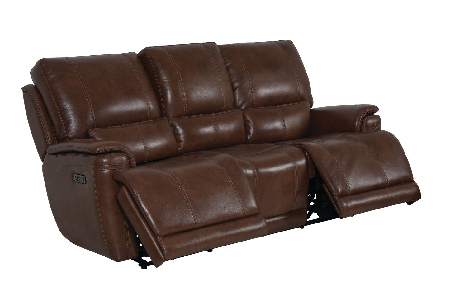 Bassett Club Level Burlington Power Motion Sofa in Umber Leather - Chapin Furniture