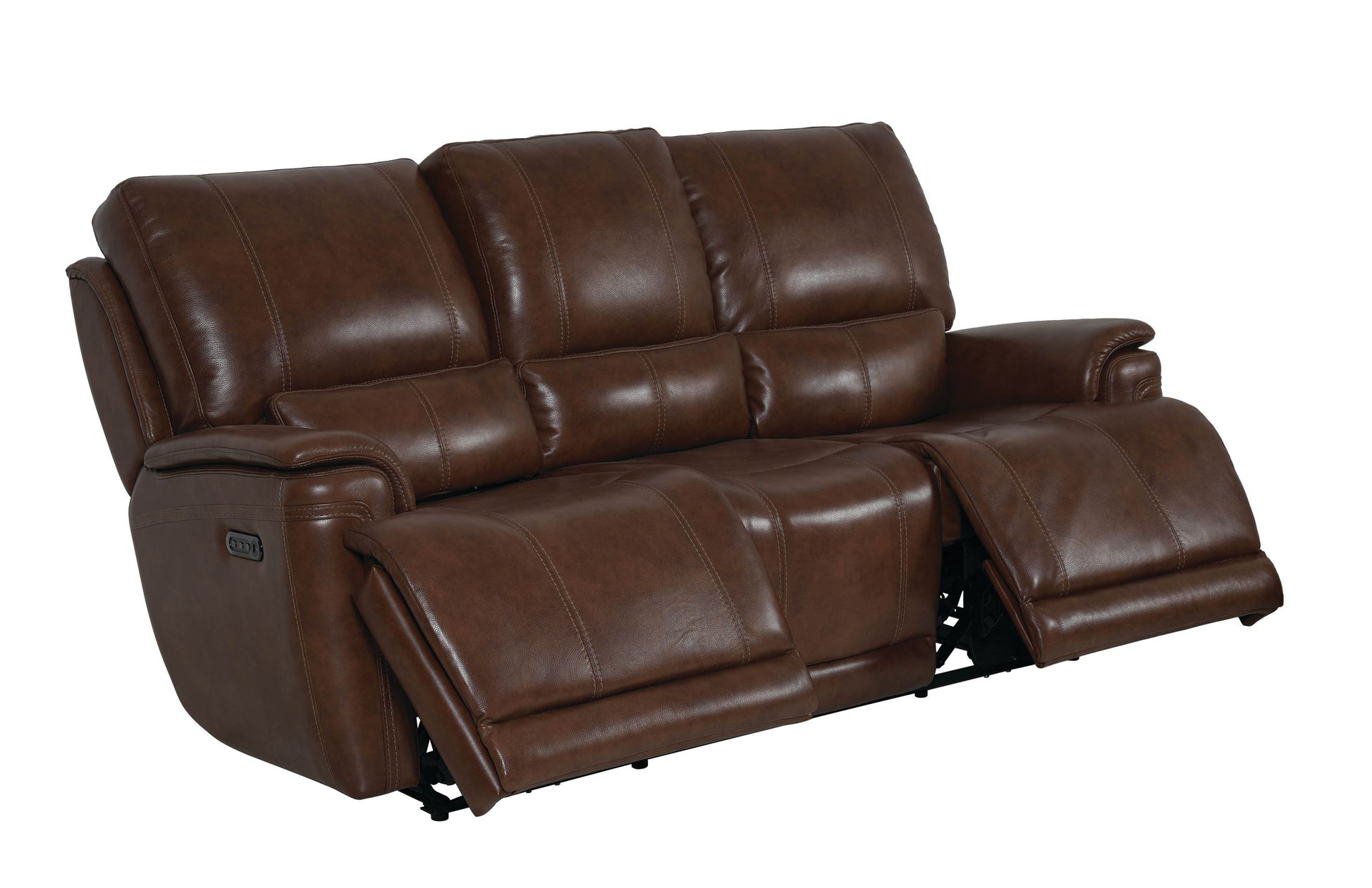 Bassett Club Level Burlington Power Motion Sofa in Umber Leather - Chapin Furniture