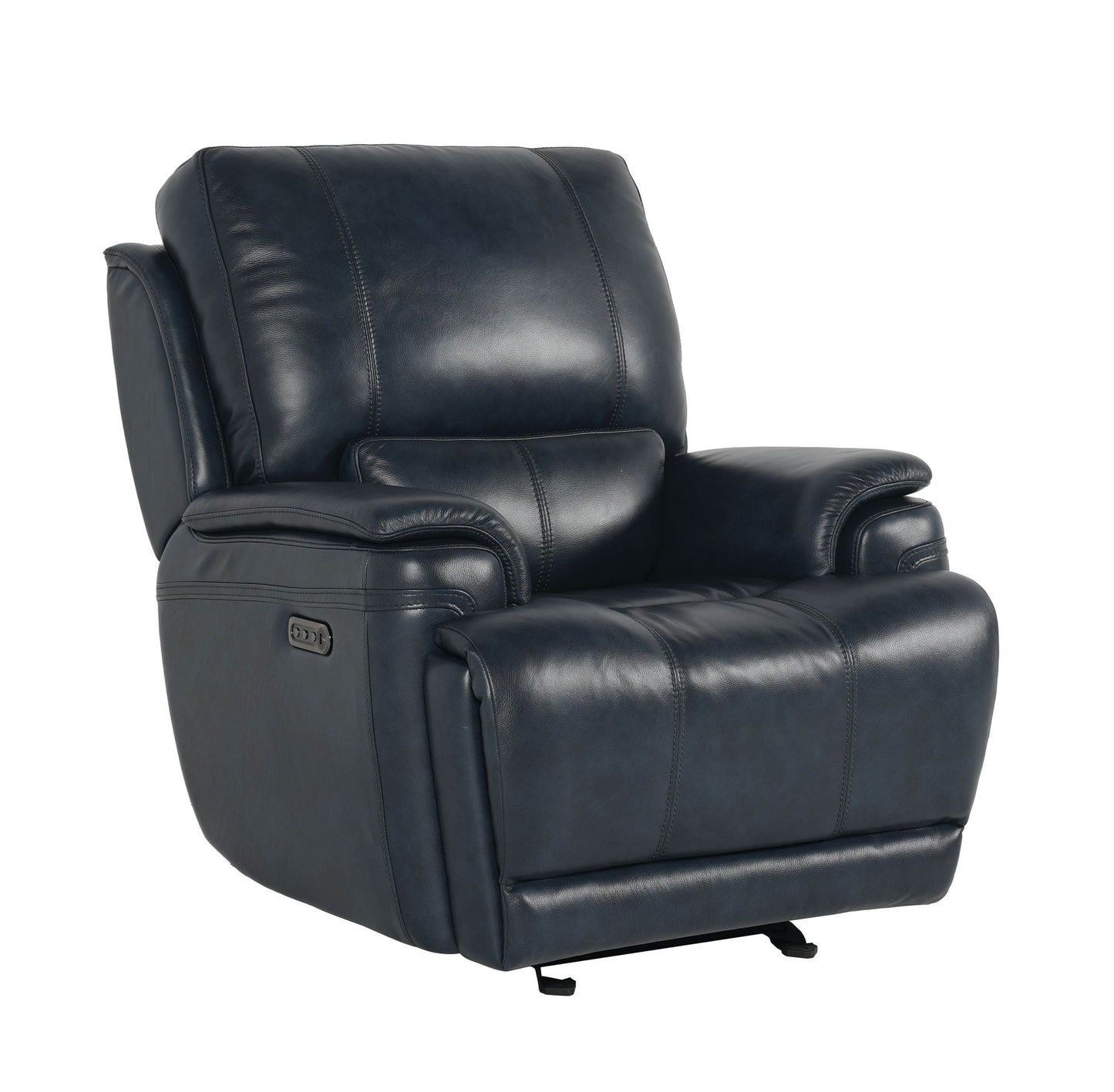 Bassett Club Level Burlington Power Glider Recliner in Navy Leather - Chapin Furniture