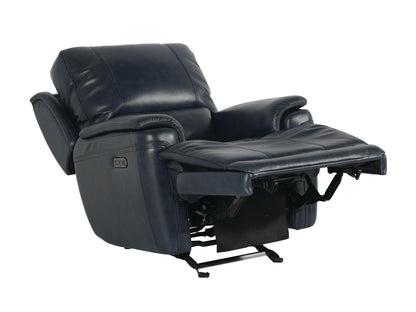 Bassett Club Level Burlington Power Glider Recliner in Navy Leather - Chapin Furniture