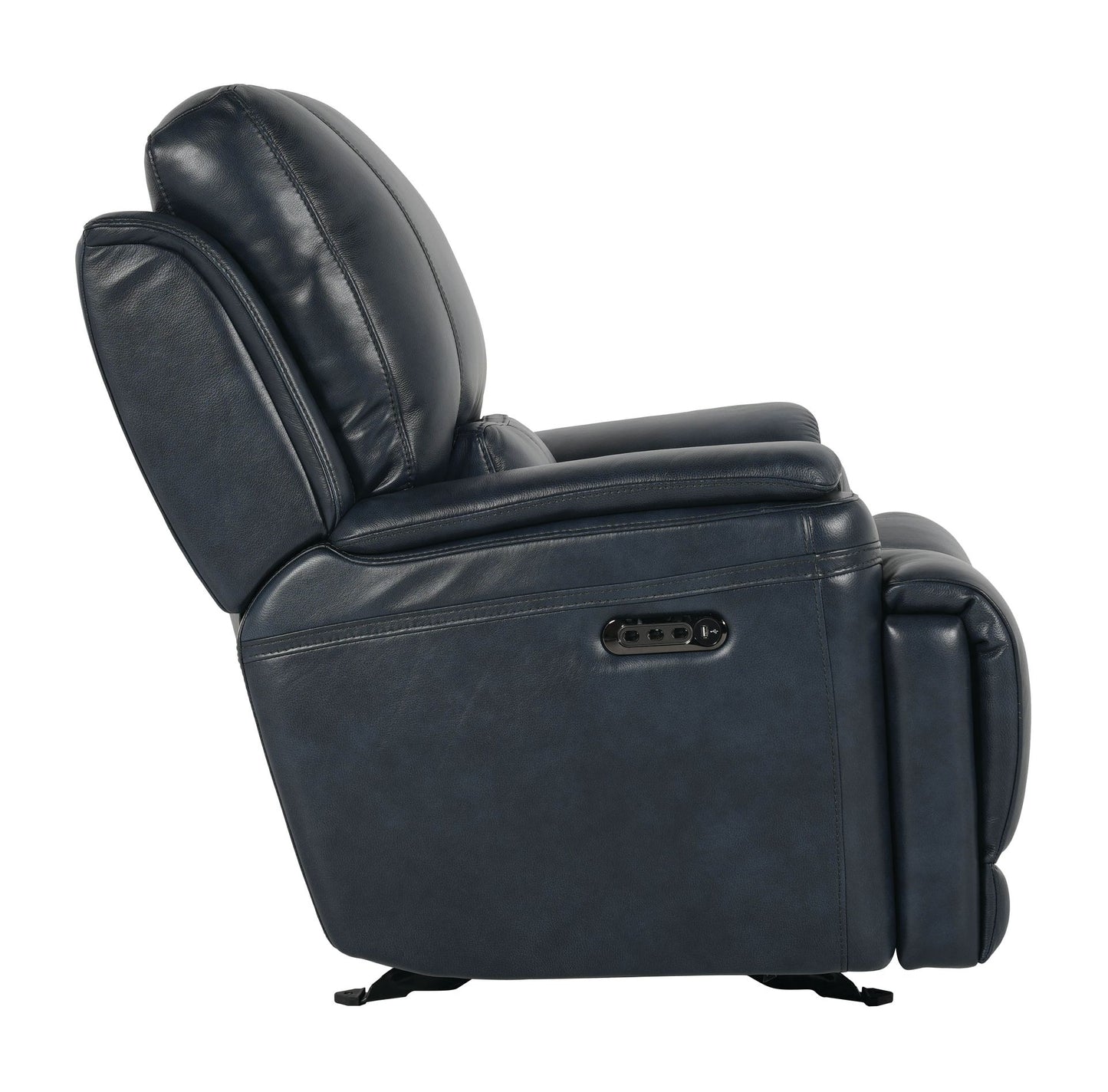 Bassett Club Level Burlington Power Glider Recliner in Navy Leather - Chapin Furniture