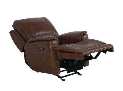 Bassett Club Level Burlington Power Glider Recliner in Umber Leather - Chapin Furniture