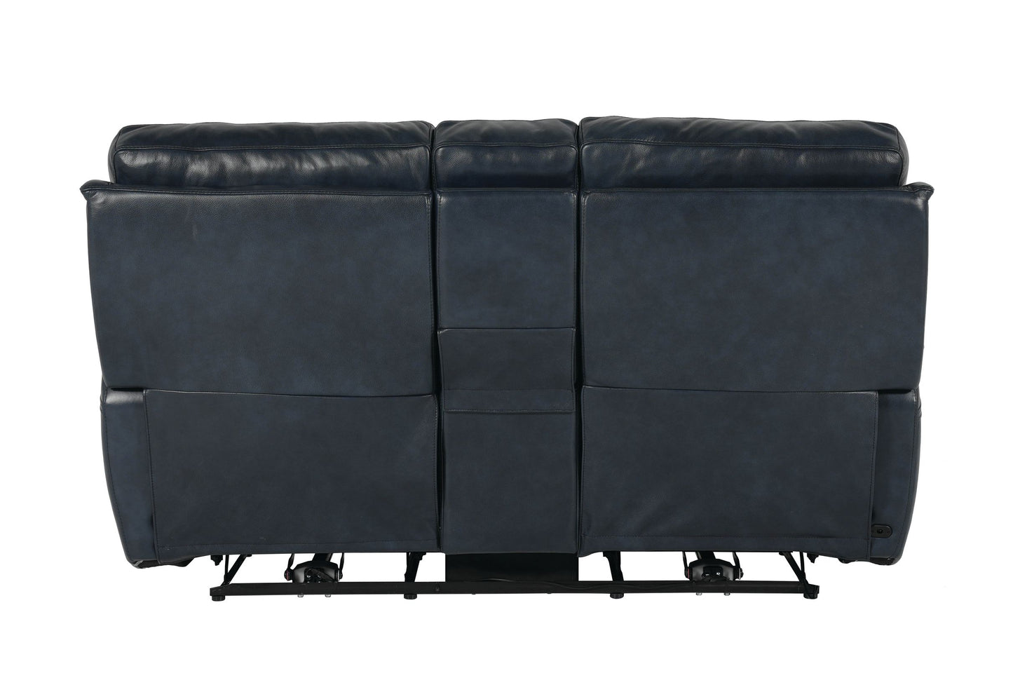 Bassett Club Level Burlington Power Motion Loveseat With Console in Navy Leather - Chapin Furniture