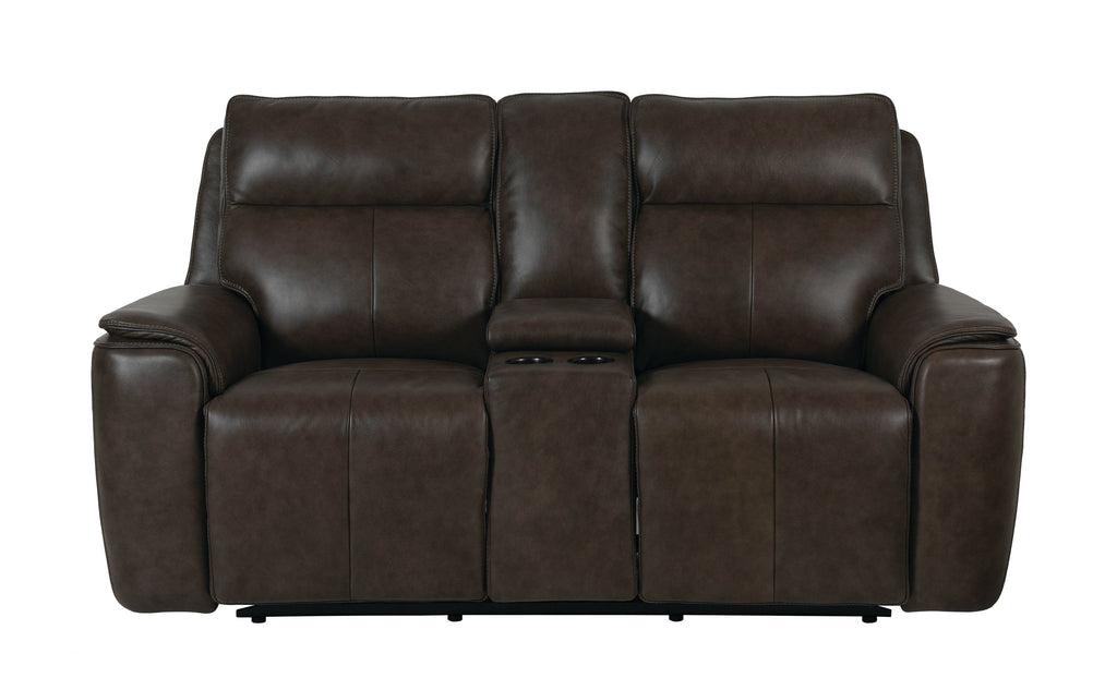Bassett Club Level Manteo Power Motion Loveseat With Console in Sable Leather - Chapin Furniture