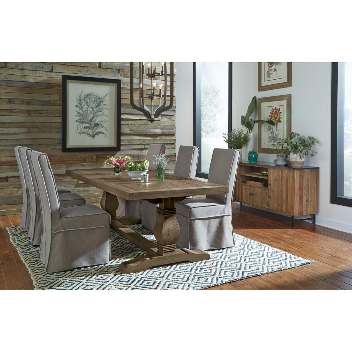 Caleb Dining Table 94" Distressed Brown Finish Chapin Furniture
