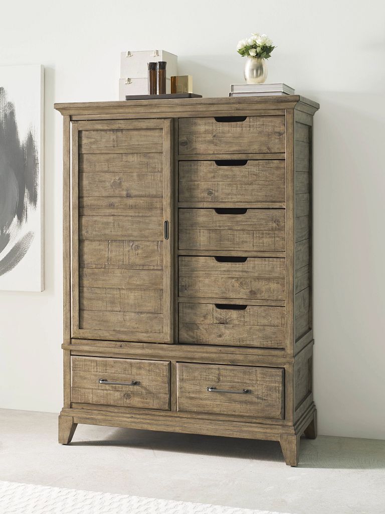 Plank Road Wheeler Door Chest- Stone - Chapin Furniture