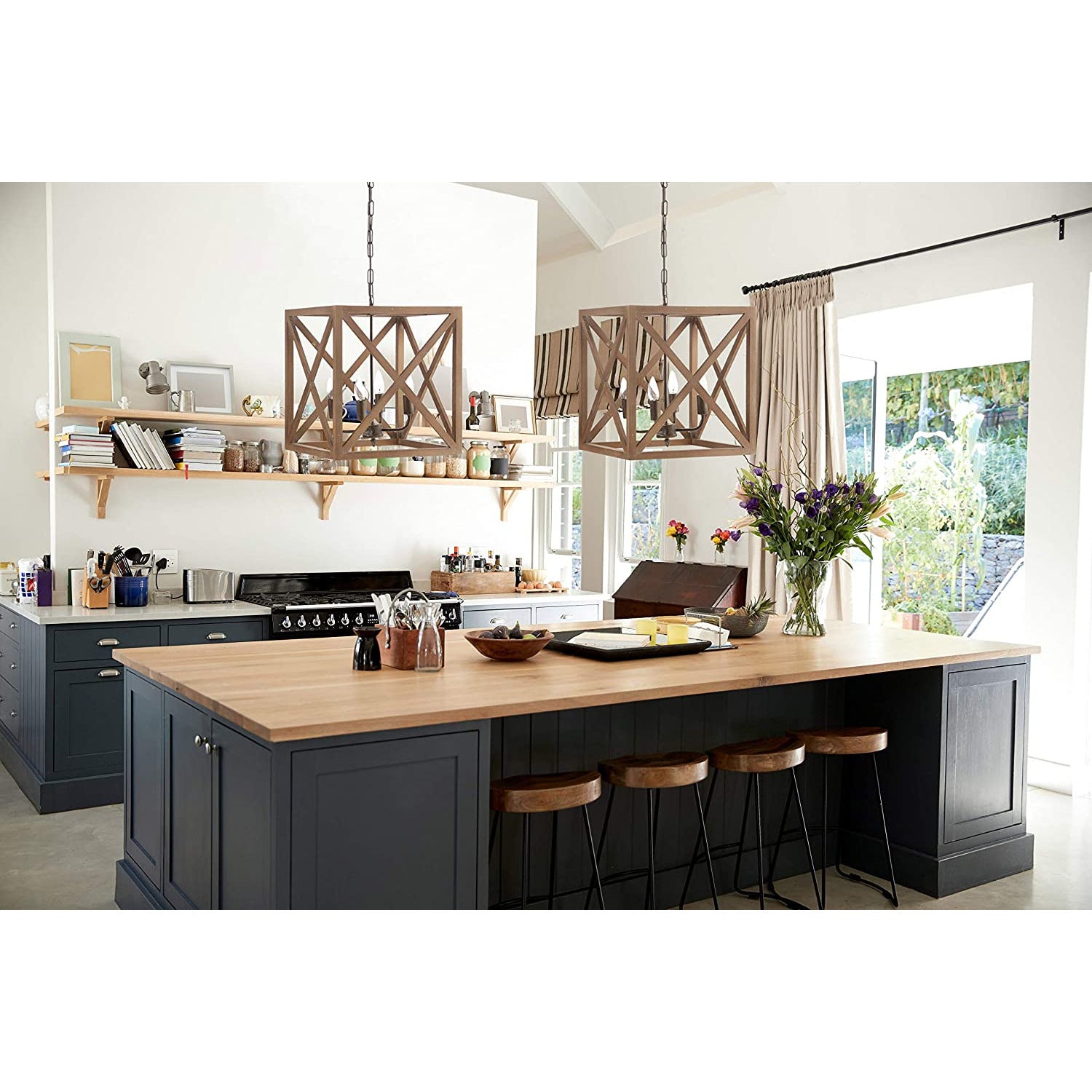 Square Wood and Metal Chandelier - Chapin Furniture