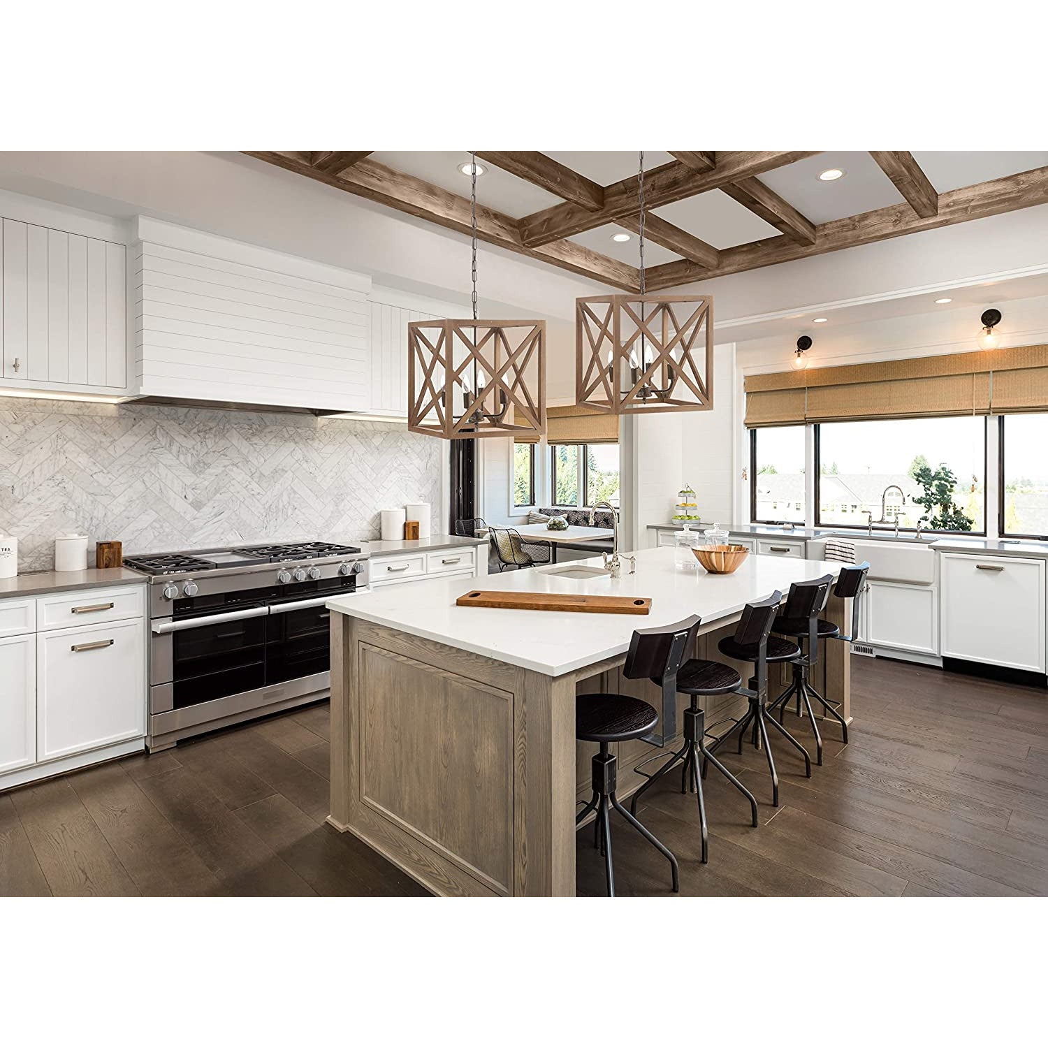 Square Wood and Metal Chandelier - Chapin Furniture